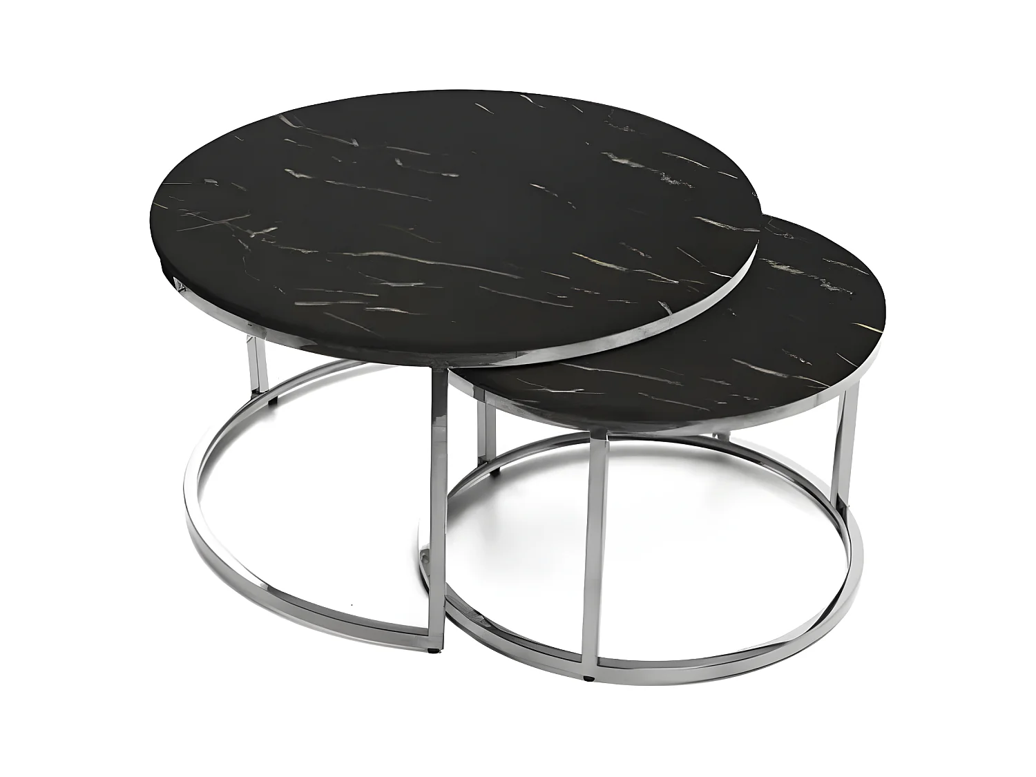 Lot de 2 tables Basses Gigogne ARTO inox et plateau en verre MARBRE NOIR