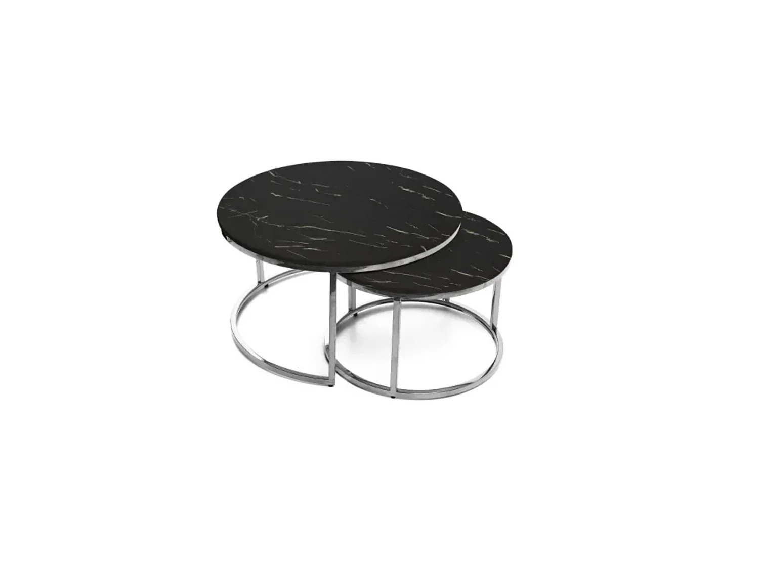 Lot de 2 tables Basses Gigogne ARTO inox et plateau en verre MARBRE NOIR