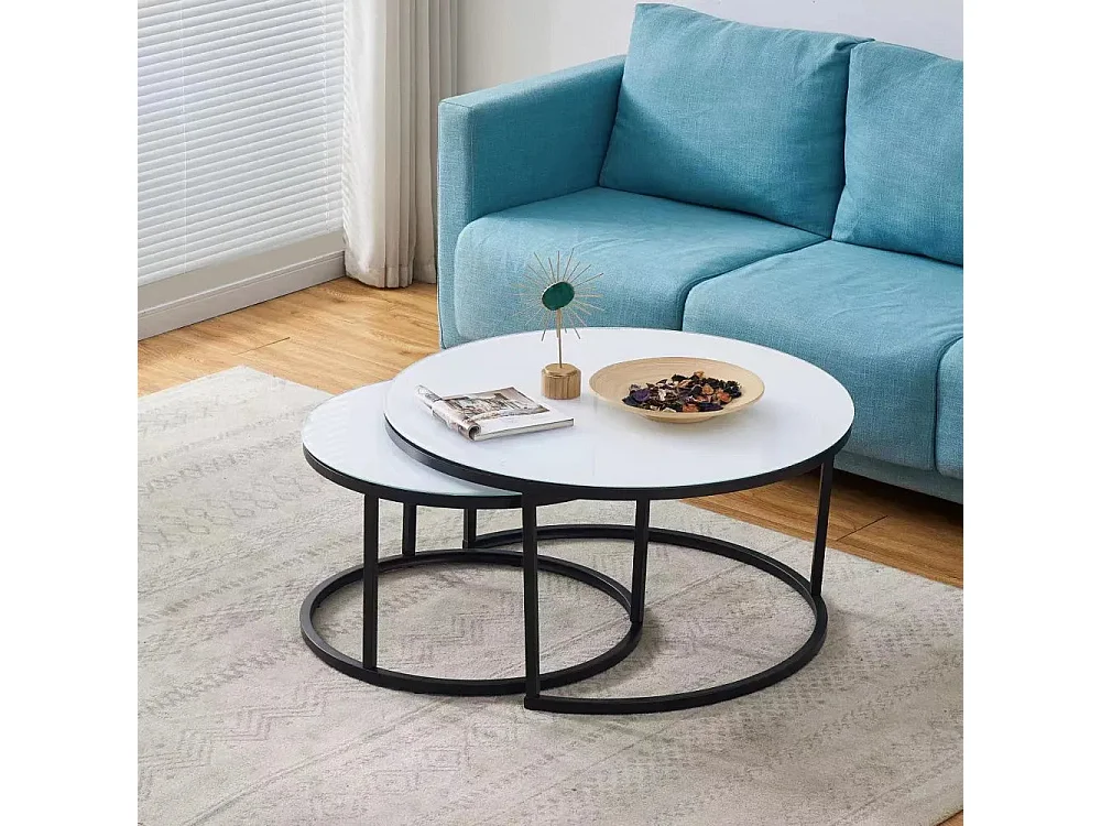 Lot de 2 tables Basses Gigogne ARTO métal noir et plateau en verre