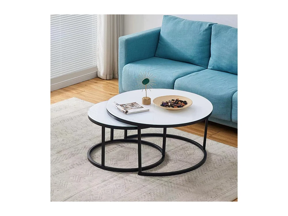 Lot de 2 tables Basses Gigogne ARTO métal noir et plateau en verre