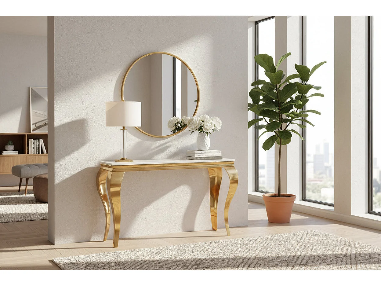 Console gold verre marbré blanc 110x50x85 cm BAROQUE