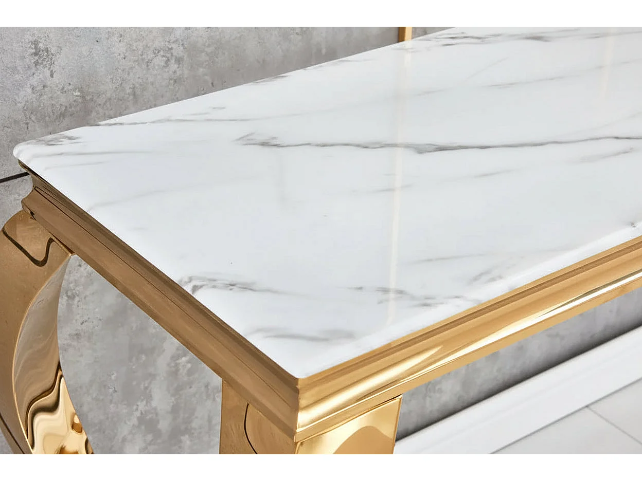 Console gold verre marbré blanc 110x50x85 cm BAROQUE