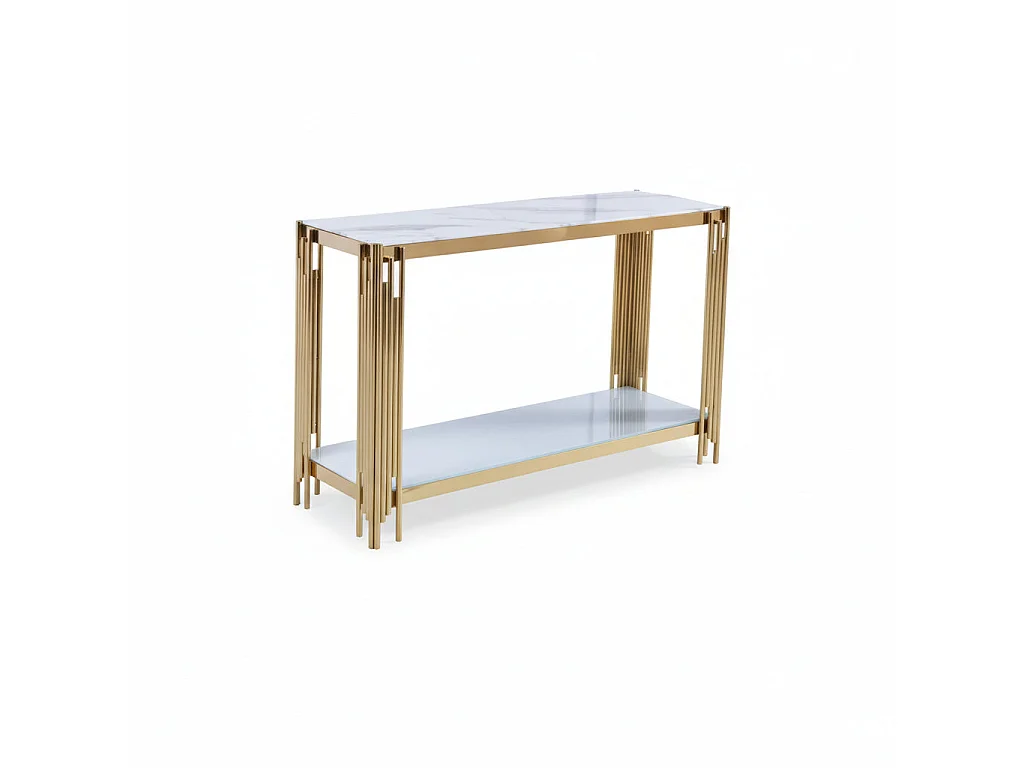 Console gold verre marbré blanc 120x40x78 cm FLUTE