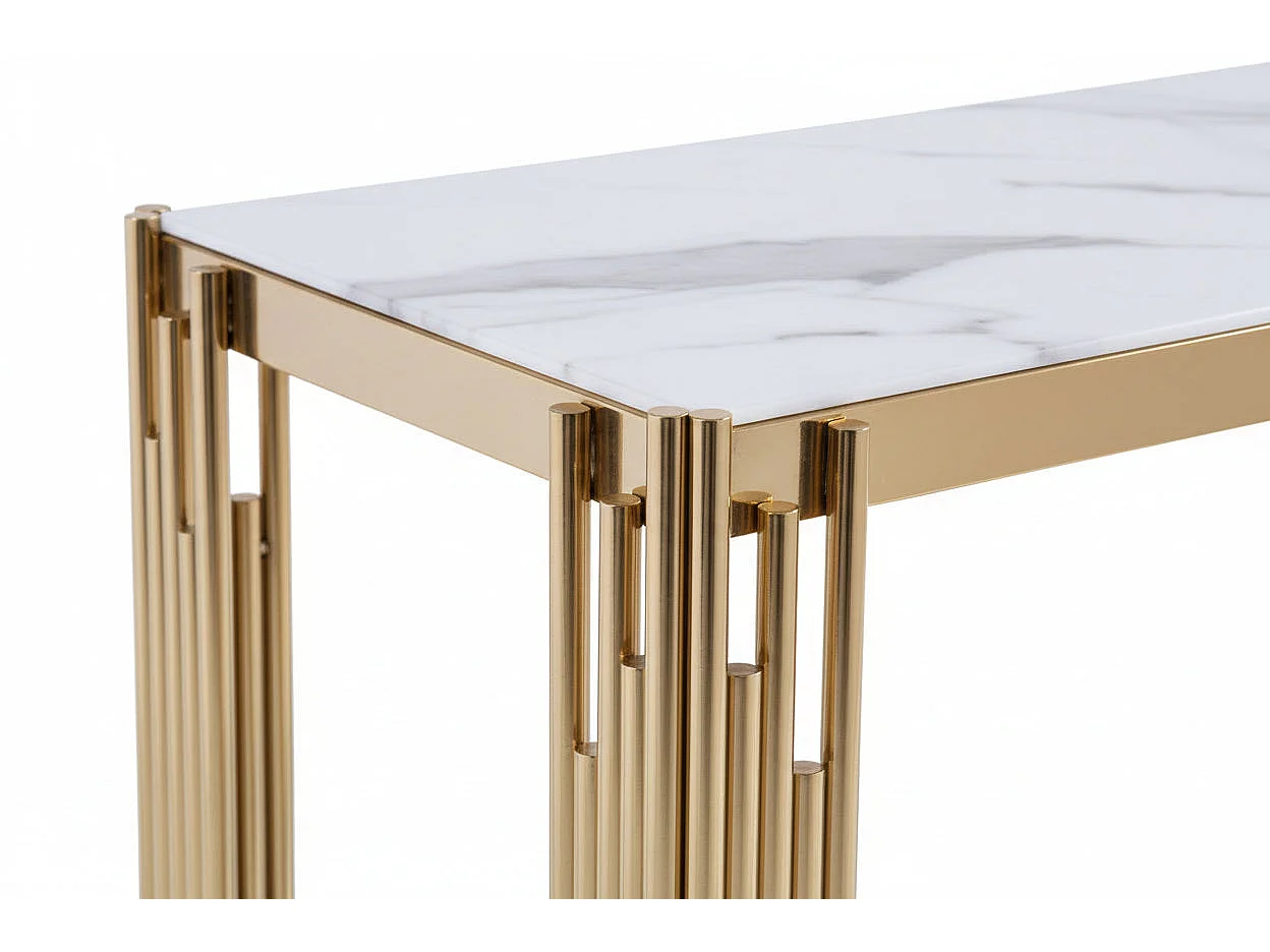 Console gold verre marbré blanc 120x40x78 cm FLUTE