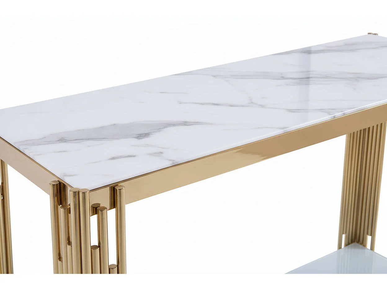 Console gold verre marbré blanc 120x40x78 cm FLUTE