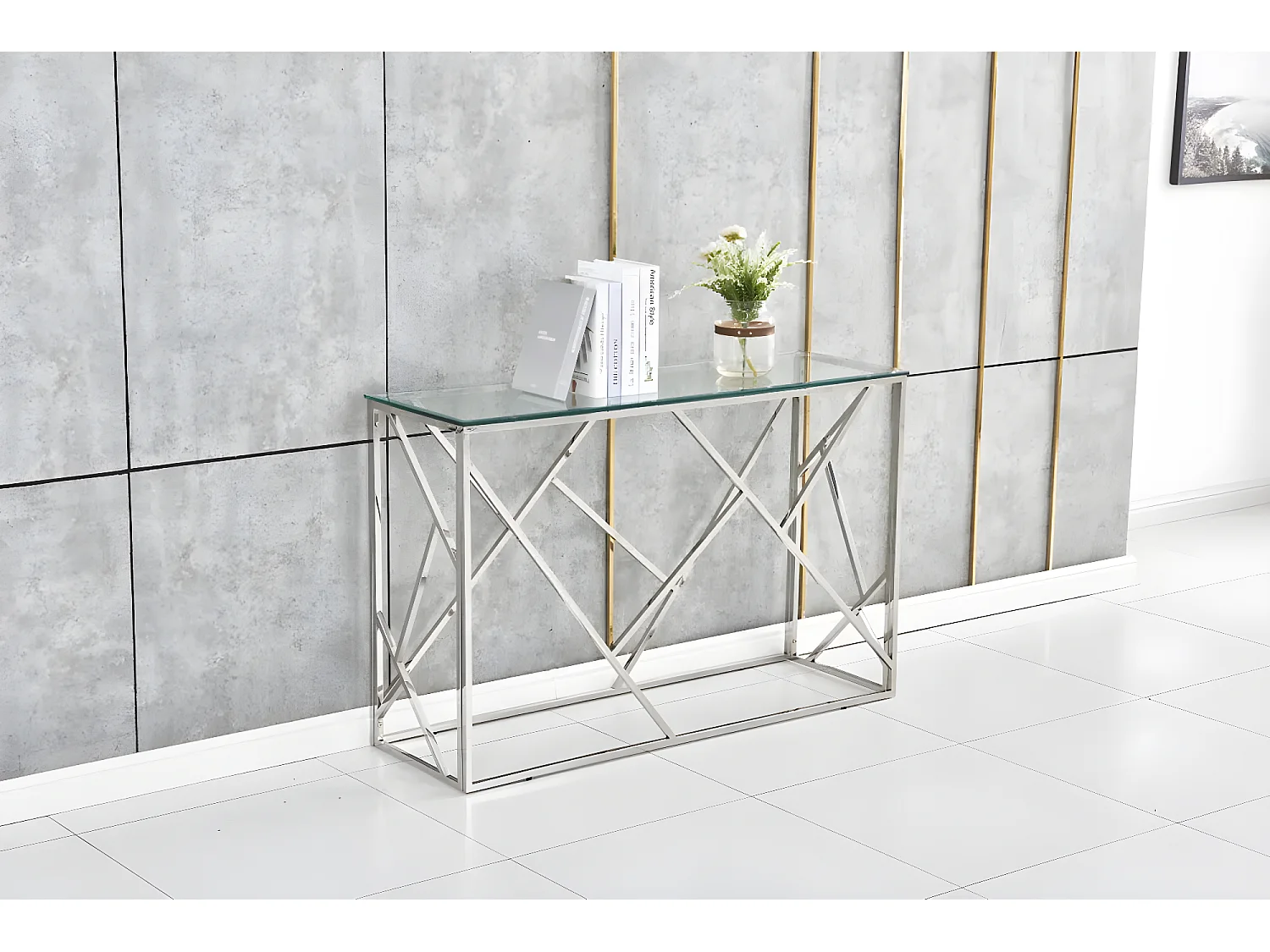 Console GEOMAG Inox Verre 120x40x78 cm