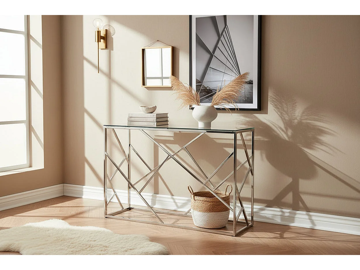 Console Inox Verre Transparent 120x40x78 cm GEOMAG
