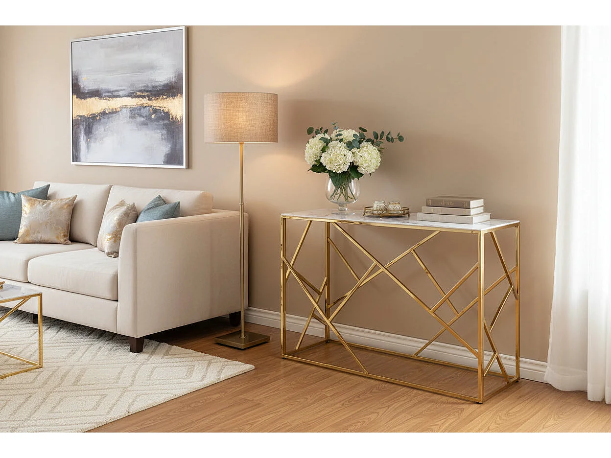 Console gold verre marbré blanc 120x40x78 cm GEOMAG