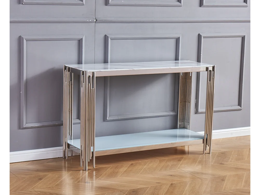 Console FLUTE Chrome plateau verre 120x40x78 cm