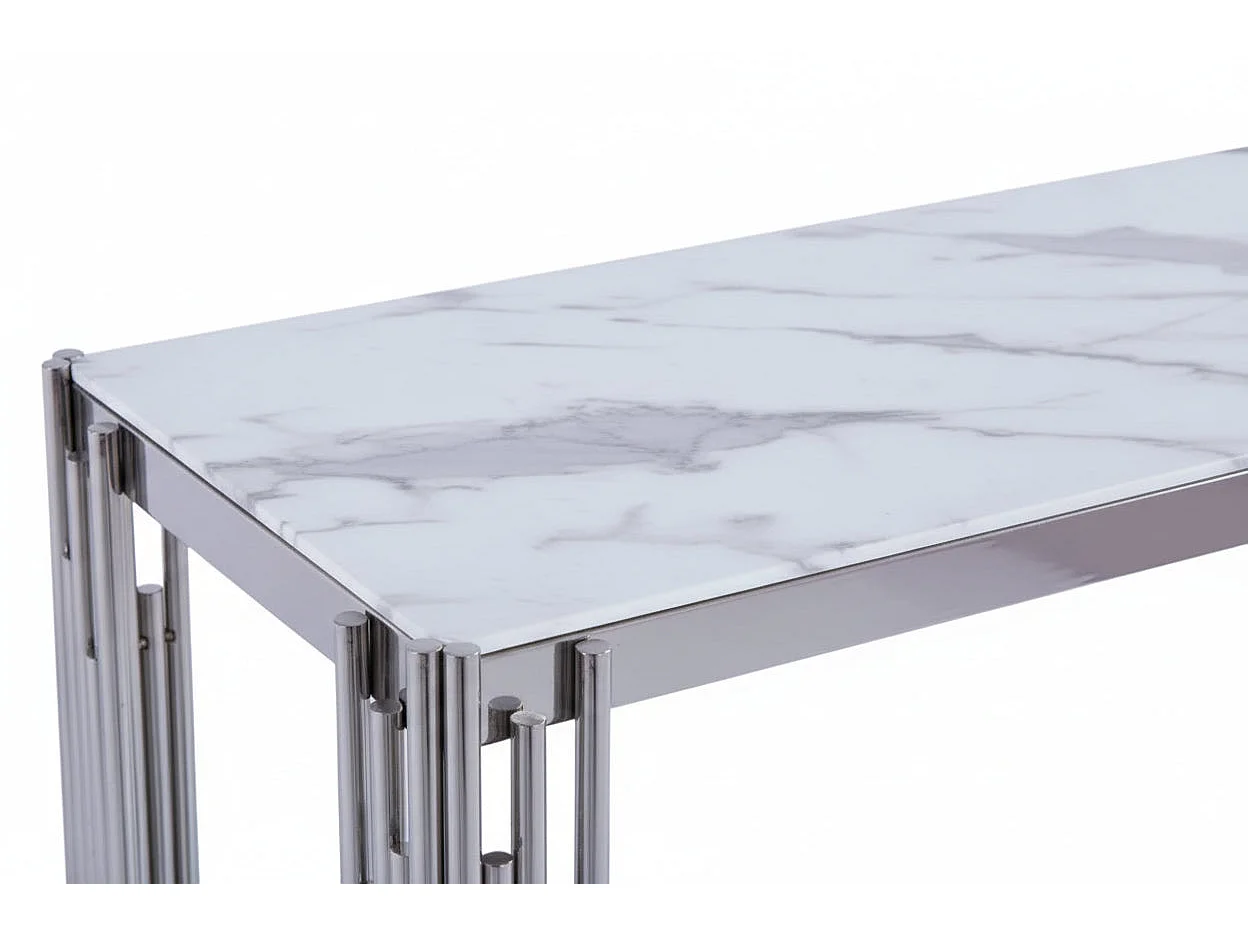 Console chrome verre marbré blanc 120x40x78 cm FLUTE