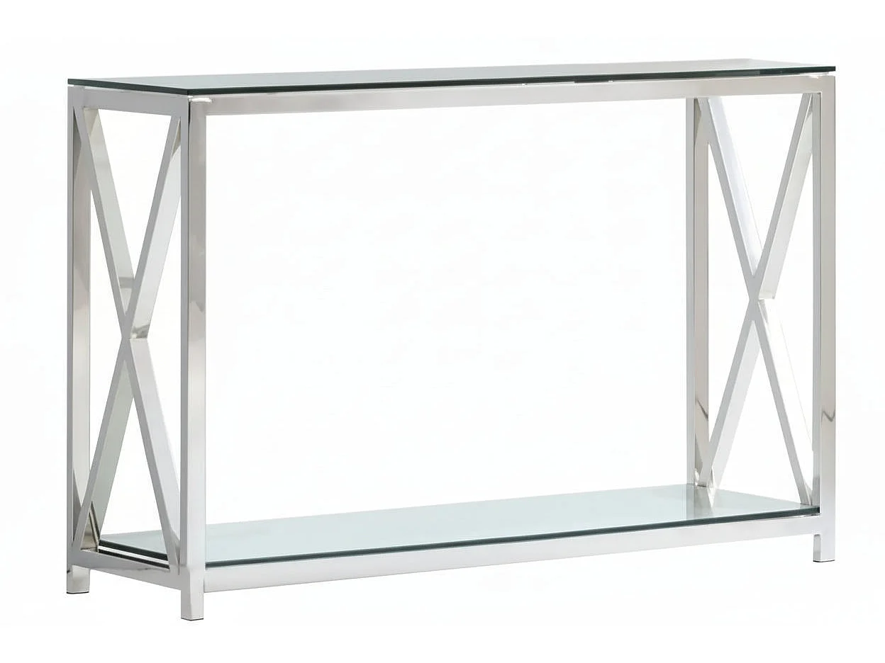 Console chrome verre trempé transparent 120x40x78 cm KENSY