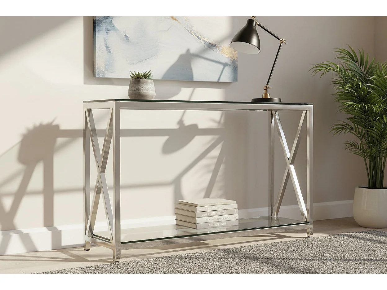 Console chrome verre trempé transparent 120x40x78 cm KENSY