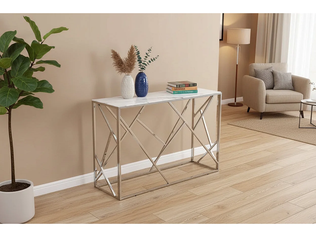 Console Inox Verre Trempé 120x40x78 cm GEOMAG