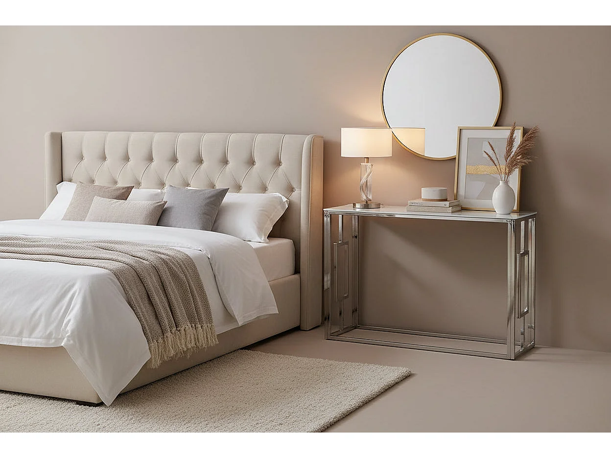 Console finition chrome plateau effet marbré120 cm SOPHIE