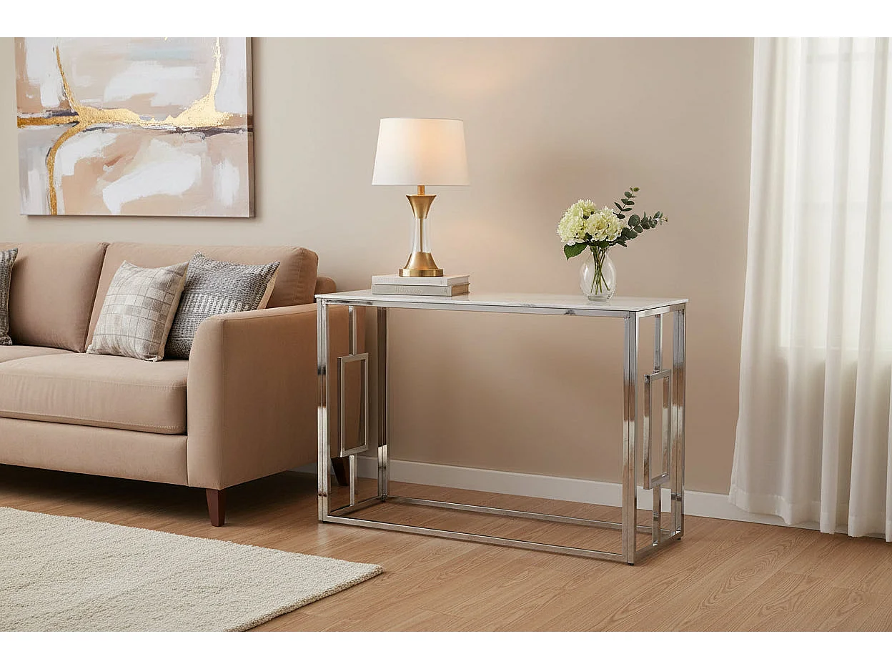 Console finition chrome plateau effet marbré120 cm SOPHIE