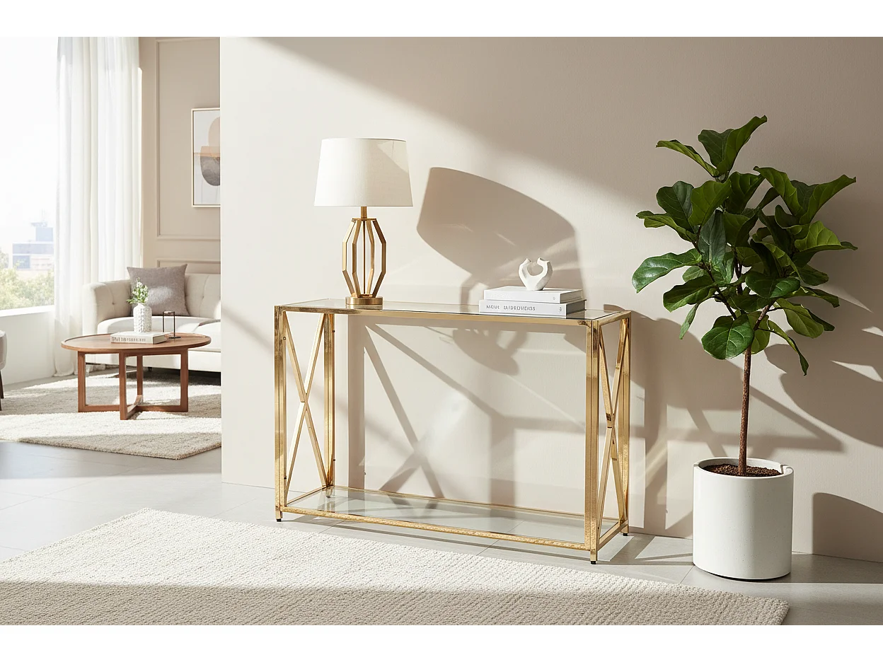 Console gold verre trempé transparent 120x40x78 cm KENSY