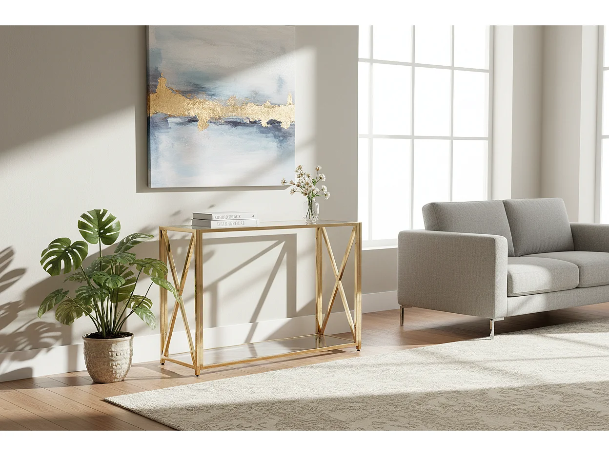 Console gold verre trempé transparent 120x40x78 cm KENSY