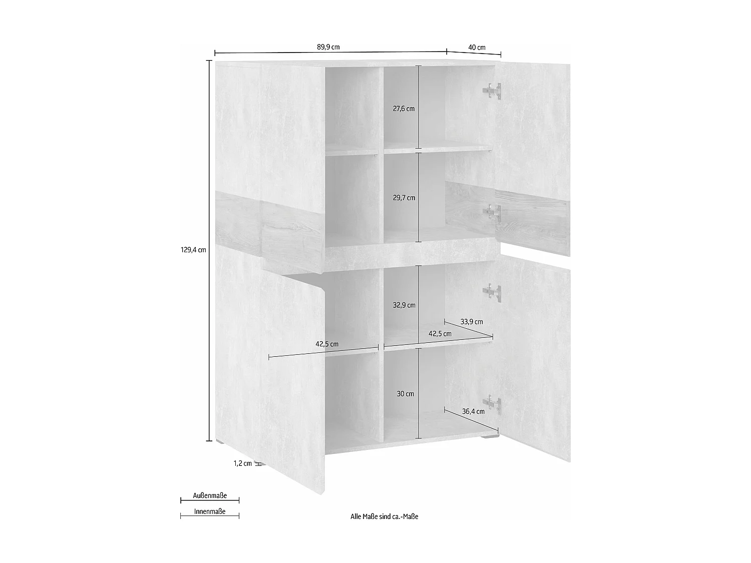 HIGHBOARD Rimini Weiß 90 / 40 / 129,4cm