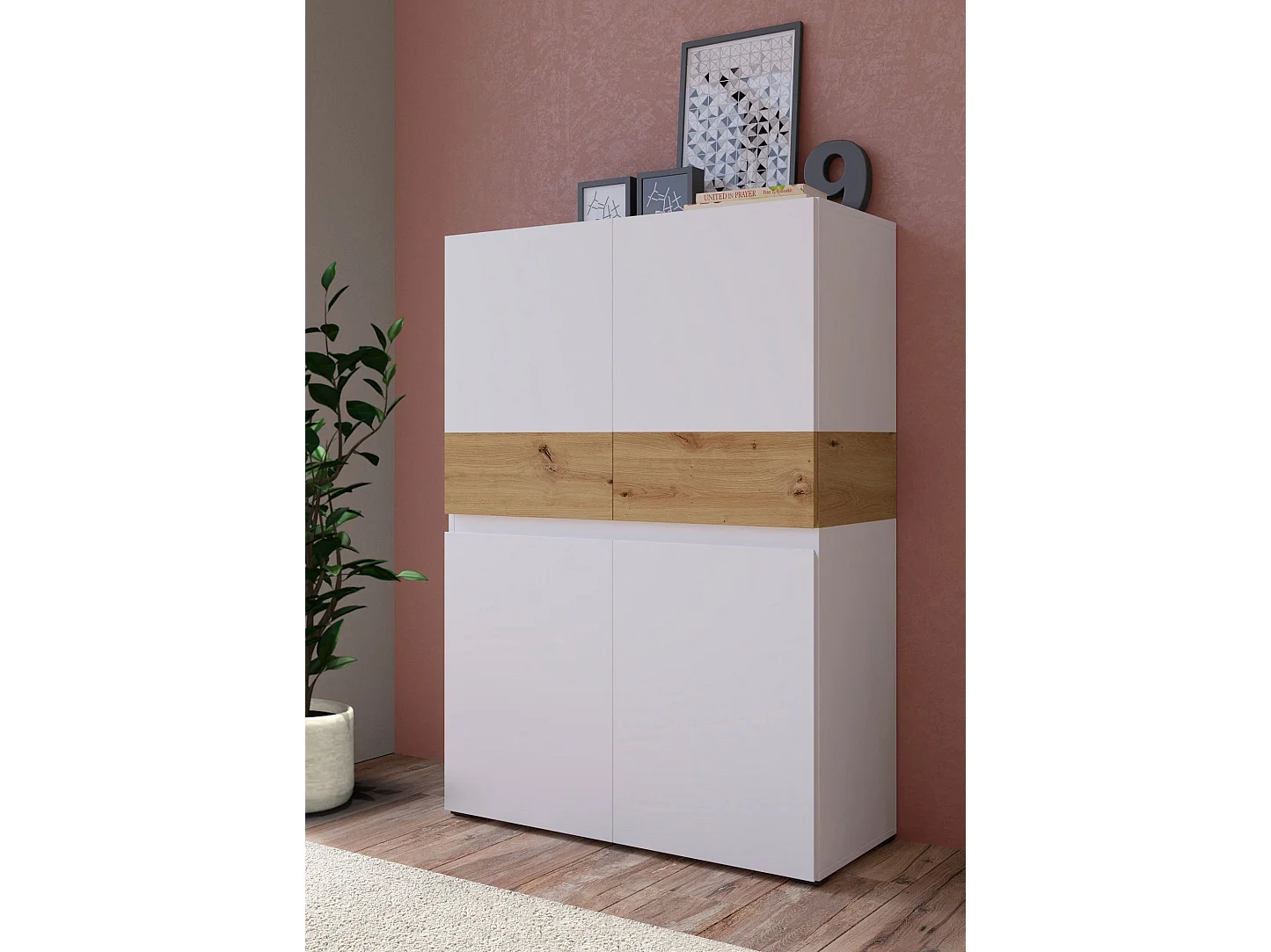 HIGHBOARD Rimini Weiß / Artisan Eiche 90 / 40 / 129,4cm