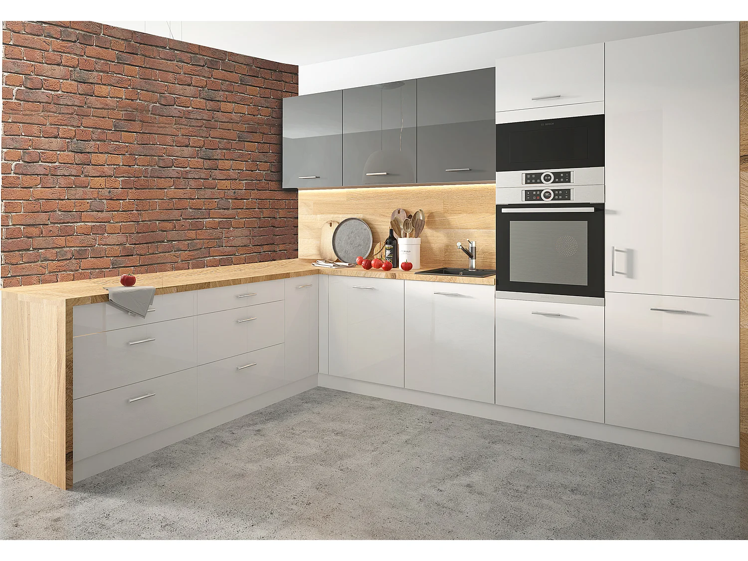 WINKELKÜCHE Essen Trend weiß / weiß-graphit hochglanz 10-teilig