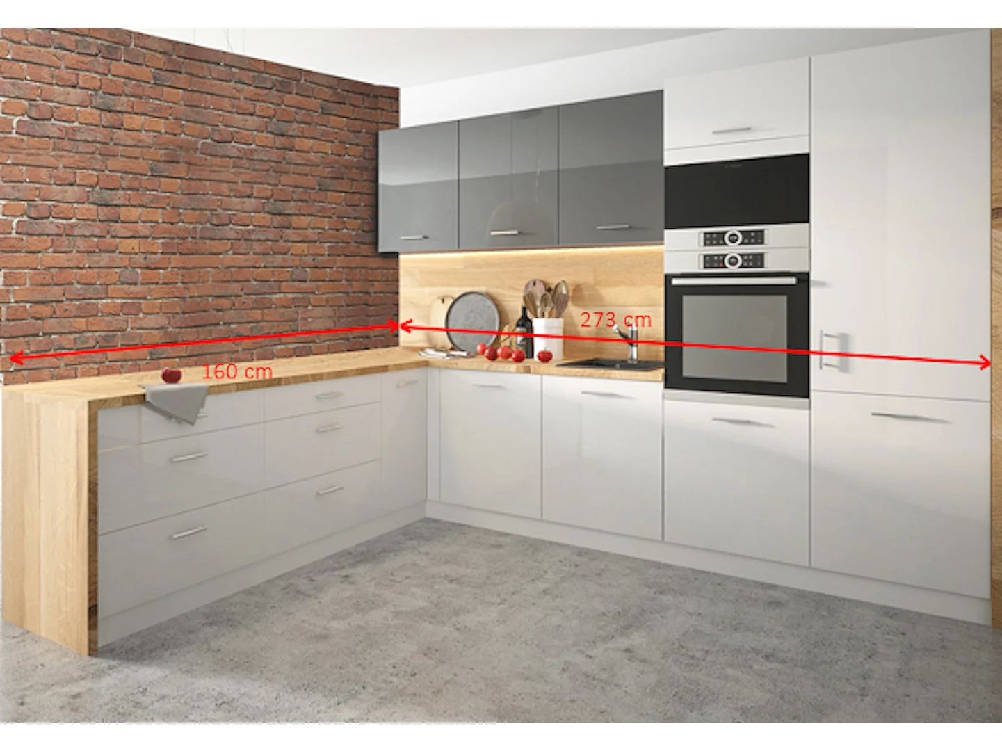 WINKELKÜCHE Essen Trend weiß / weiß-graphit hochglanz 10-teilig