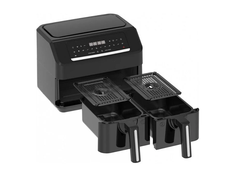 Emerio - Friteuse Sans Huile 7,2l - Double Bac - Minuteur - Thermostat Réglable - Réservoir Amovible - Cool Touch - Noir