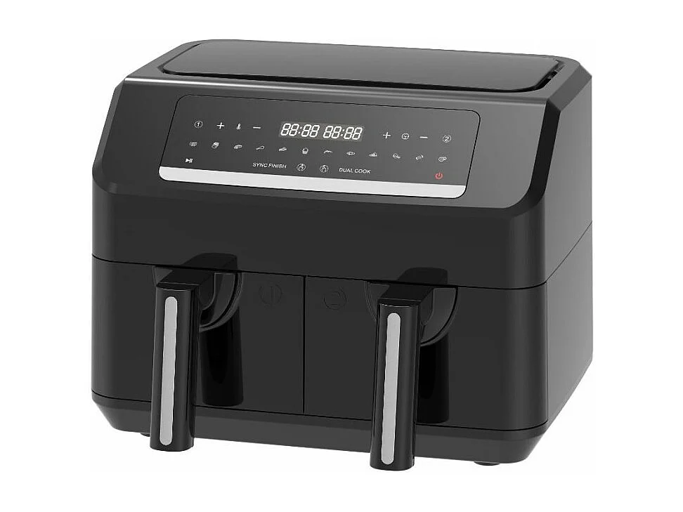 Emerio - Friteuse Sans Huile 7,2l - Double Bac - Minuteur - Thermostat Réglable - Réservoir Amovible - Cool Touch - Noir