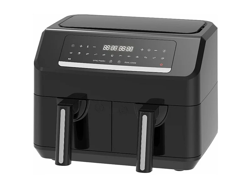 Emerio - Friteuse Sans Huile 7,2l - Double Bac - Minuteur - Thermostat Réglable - Réservoir Amovible - Cool Touch - Noir