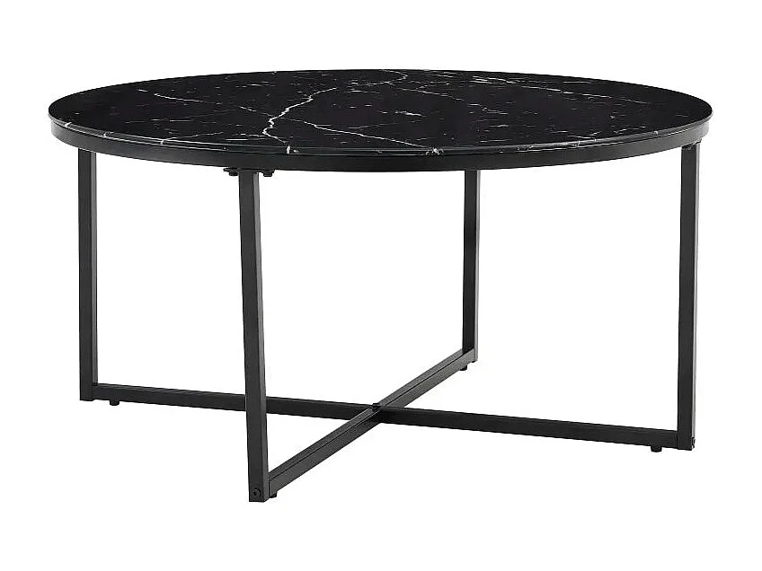 Table basse ronde LORIE métal noir plateau en verre D90 cm
