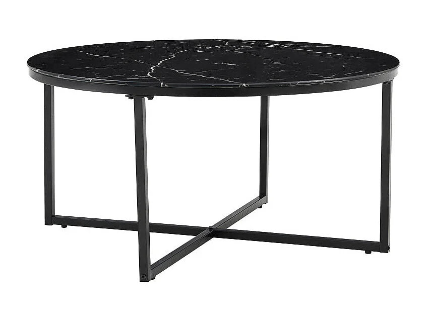 Table basse ronde LORIE métal noir plateau en verre D90 cm