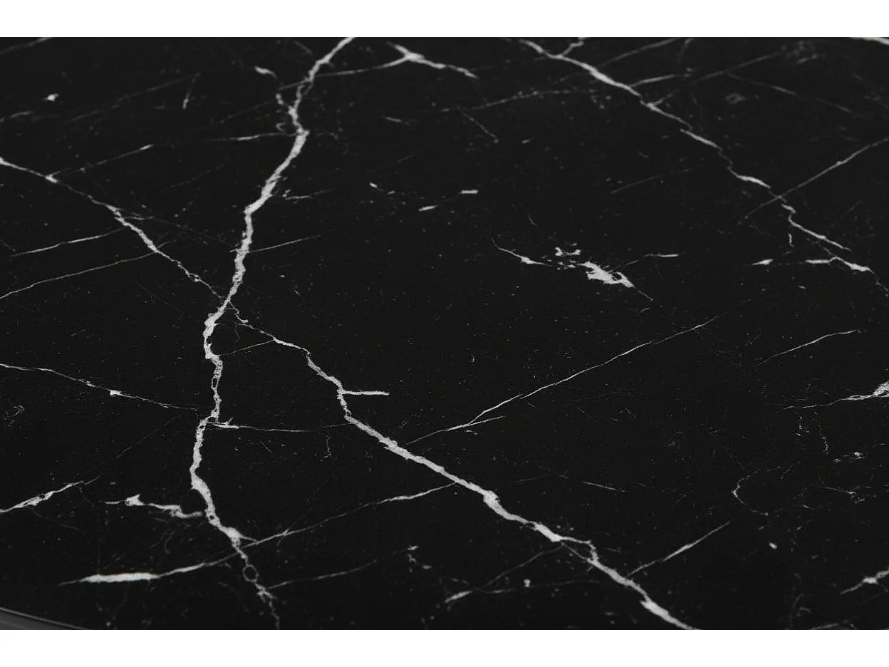 Table Basse LORIE Ronde Plateau Verre Trempé Marbré Noir Structure Métal Noir D90x45cm