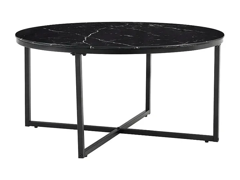 Table basse ronde LORIE métal noir plateau en verre D90 cm