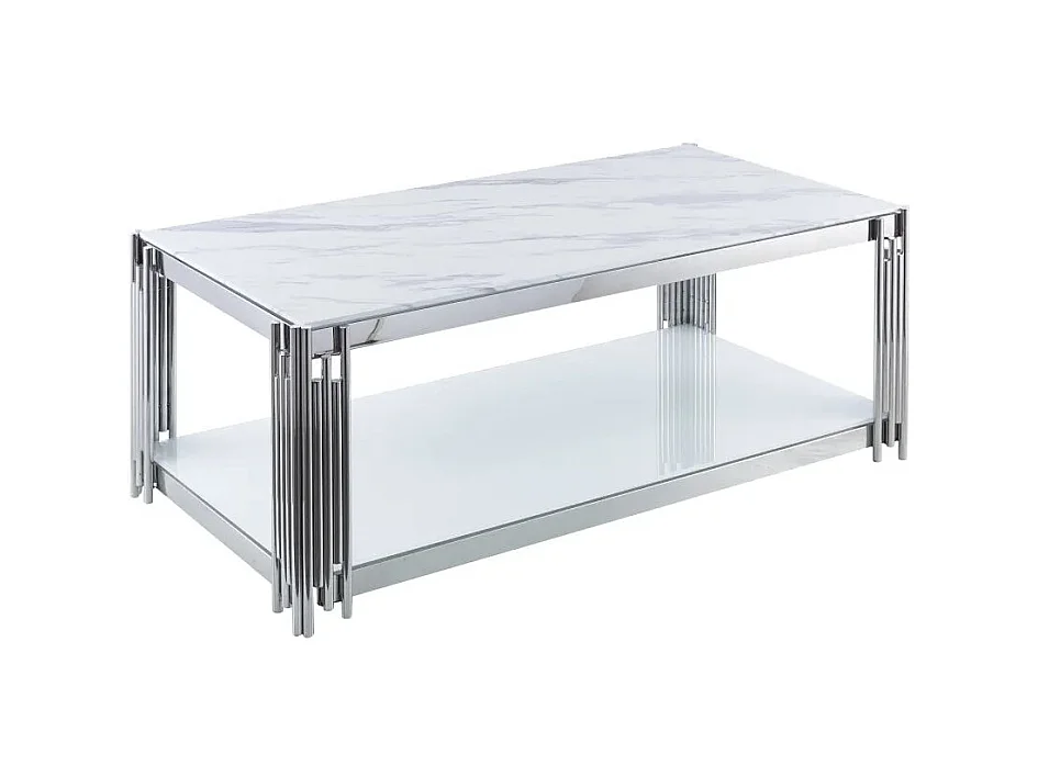 Table Basse FLUTE Chrome et plateau en verre 120x60x45 cm