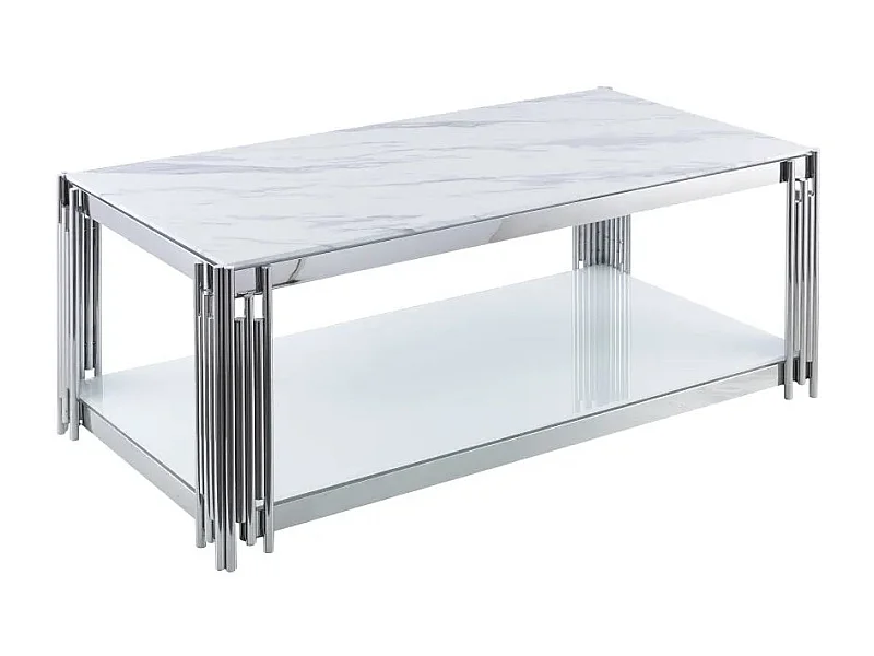 Table Basse FLUTE Chrome et plateau en verre 120x60x45 cm