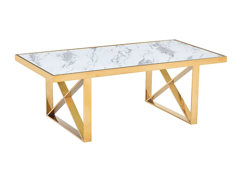 Table Basse LEVANTO – Gold & Marbre Blanc – 120x60x45 cm