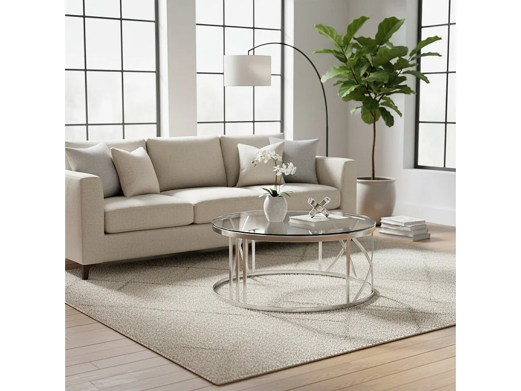 Table Basse ATMOS Ronde Plateau Verre Trempé Transparent Pieds Chrome D100x45cm