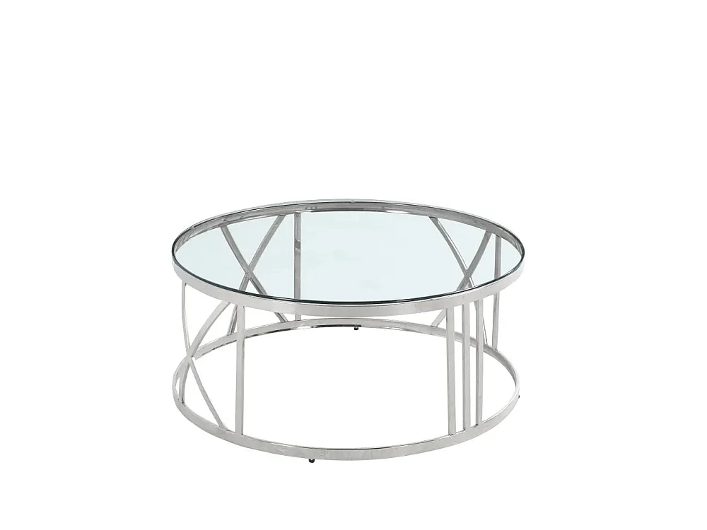 Table Basse ATMOS Ronde Plateau Verre Trempé Transparent Pieds Chrome D100x45cm