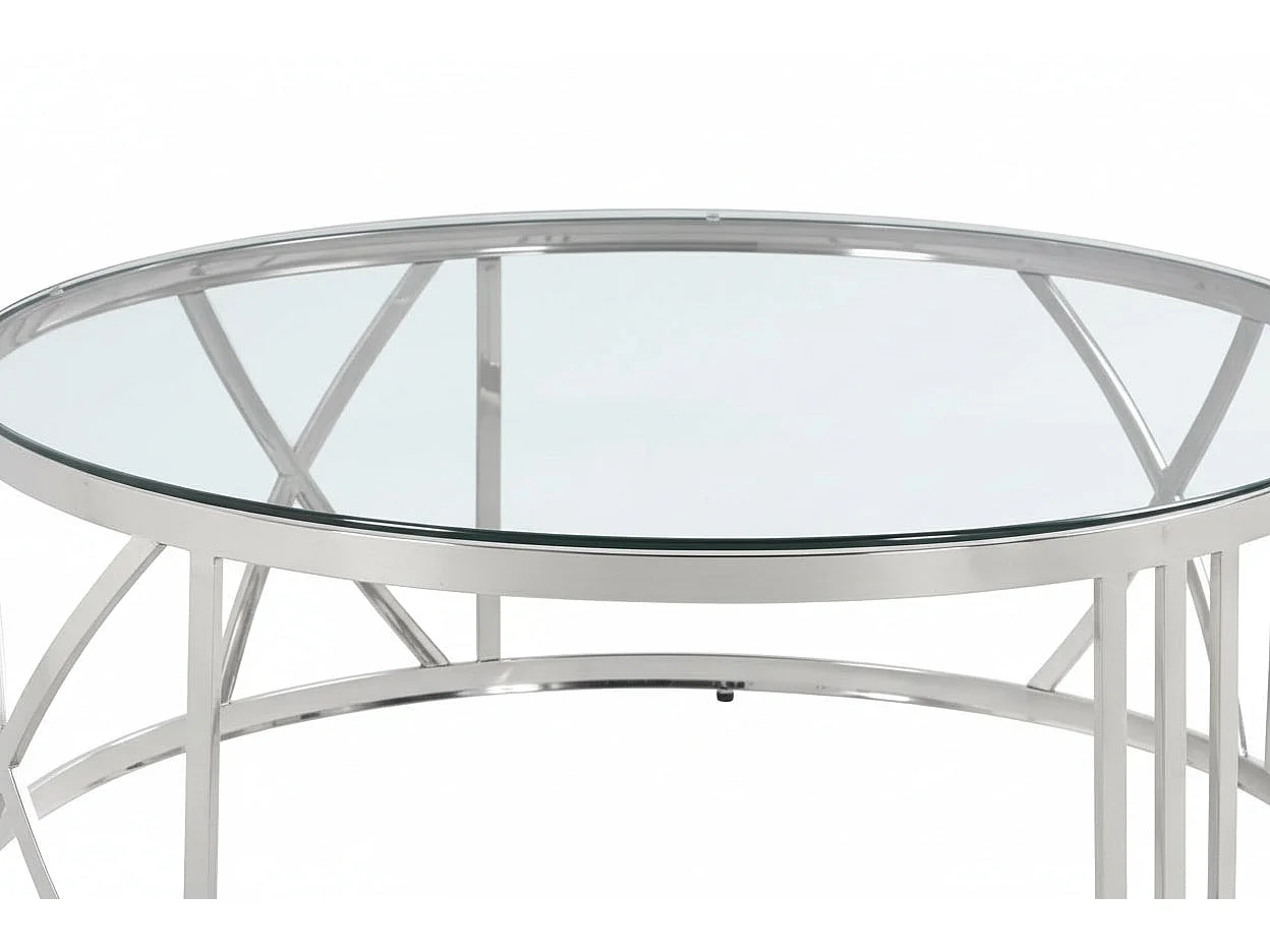 Table Basse ATMOS Ronde Plateau Verre Trempé Transparent Pieds Chrome D100x45cm