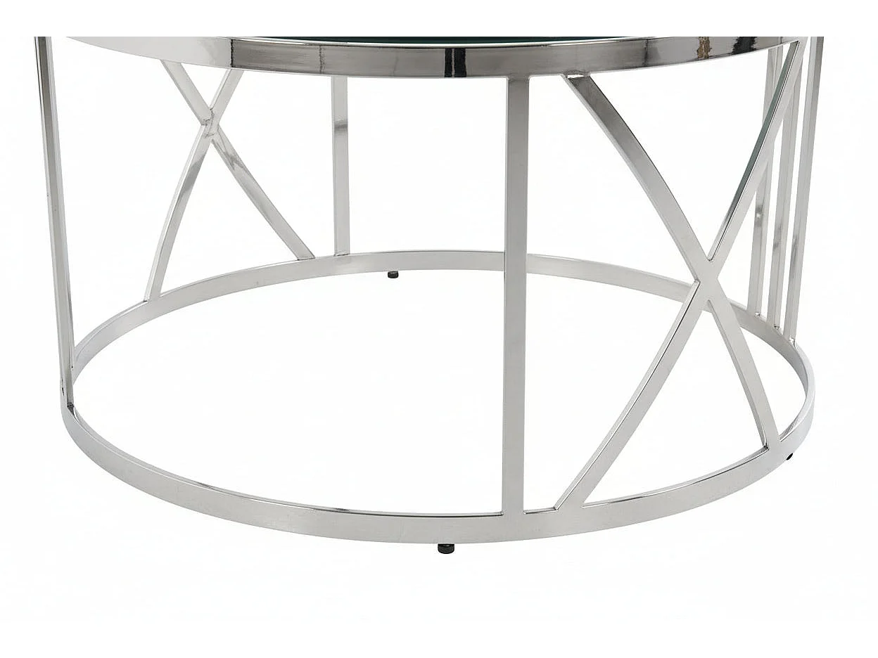 Table Basse ATMOS Ronde Plateau Verre Trempé Transparent Pieds Chrome D100x45cm