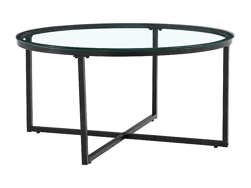 Table basse ronde LORIE métal noir plateau en verre D90 cm