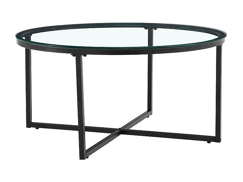 Table basse ronde LORIE métal noir plateau en verre D90 cm