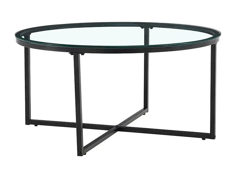 Table basse ronde LORIE métal noir plateau en verre D90 cm