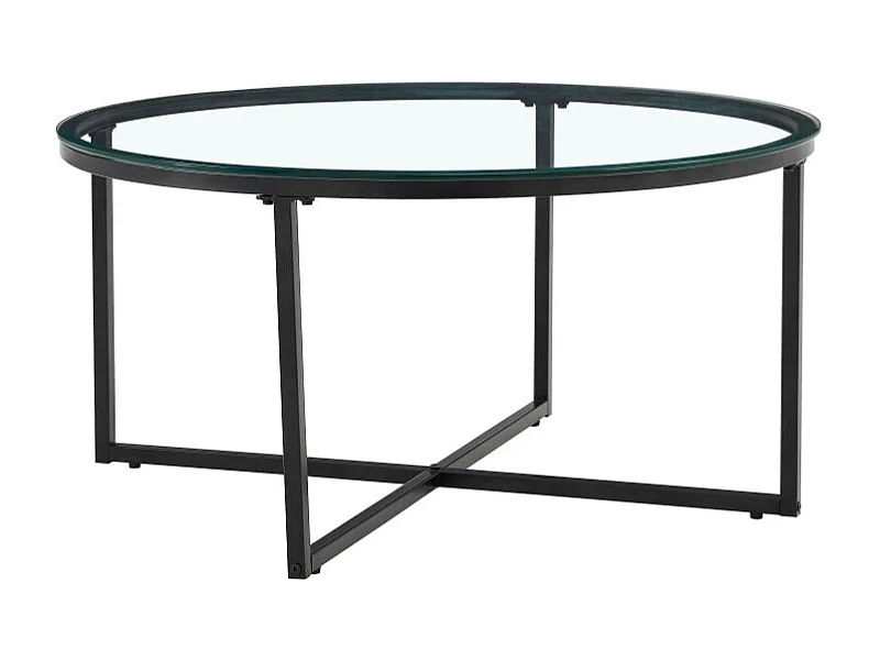 Table basse ronde LORIE métal noir plateau en verre D90 cm - Transparent