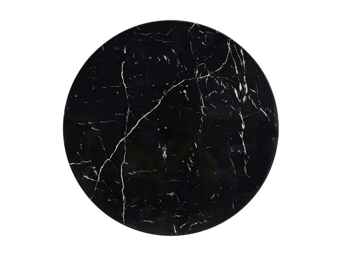 Table Basse LORIE Ronde Plateau Verre Trempé Marbré Noir Structure Métal Chrome D90x45cm