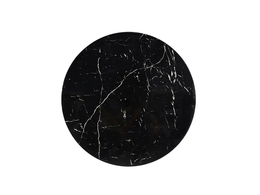 Table Basse LORIE Ronde Plateau Verre Trempé Marbré Noir Structure Métal Chrome D90x45cm