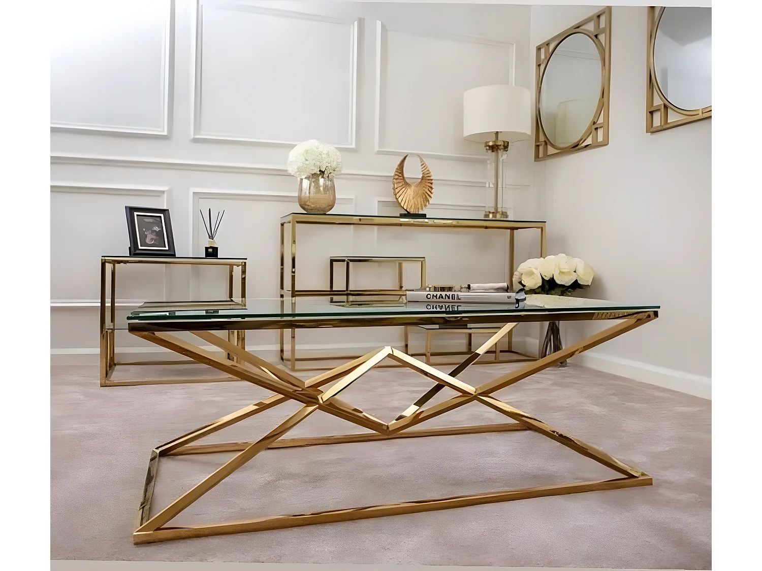 Table basse pyramide gold 120 cm