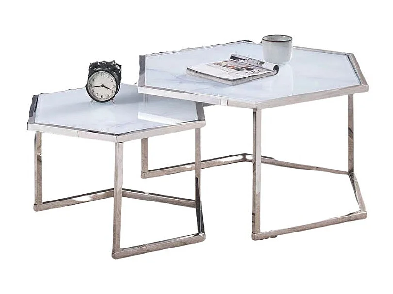 Lot de 2 Tables Basses Gigognes HEXAGONA Chrome