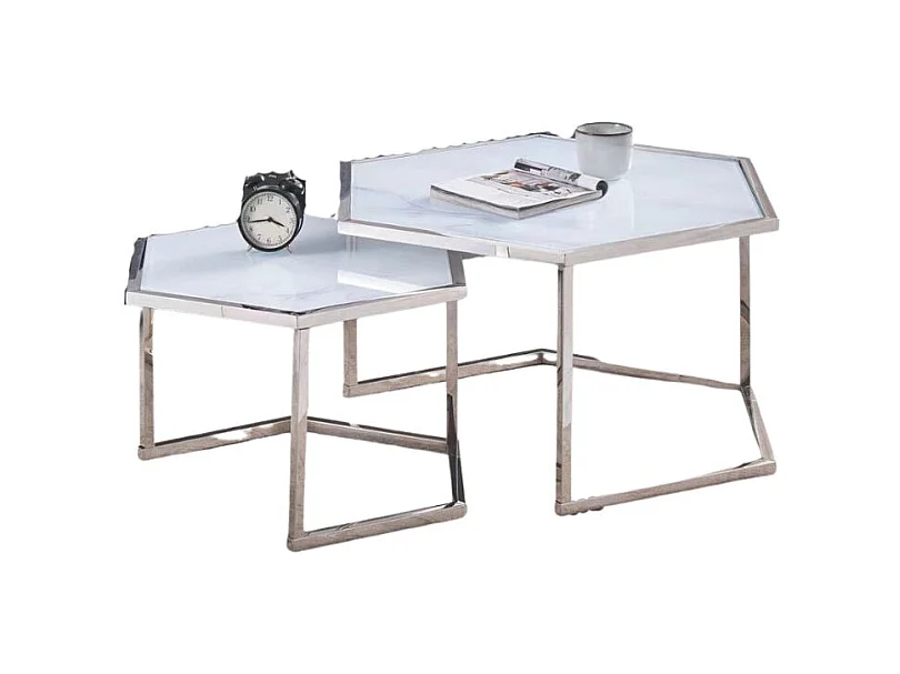 Lot de 2 Tables Basses Gigognes HEXAGONA Chrome