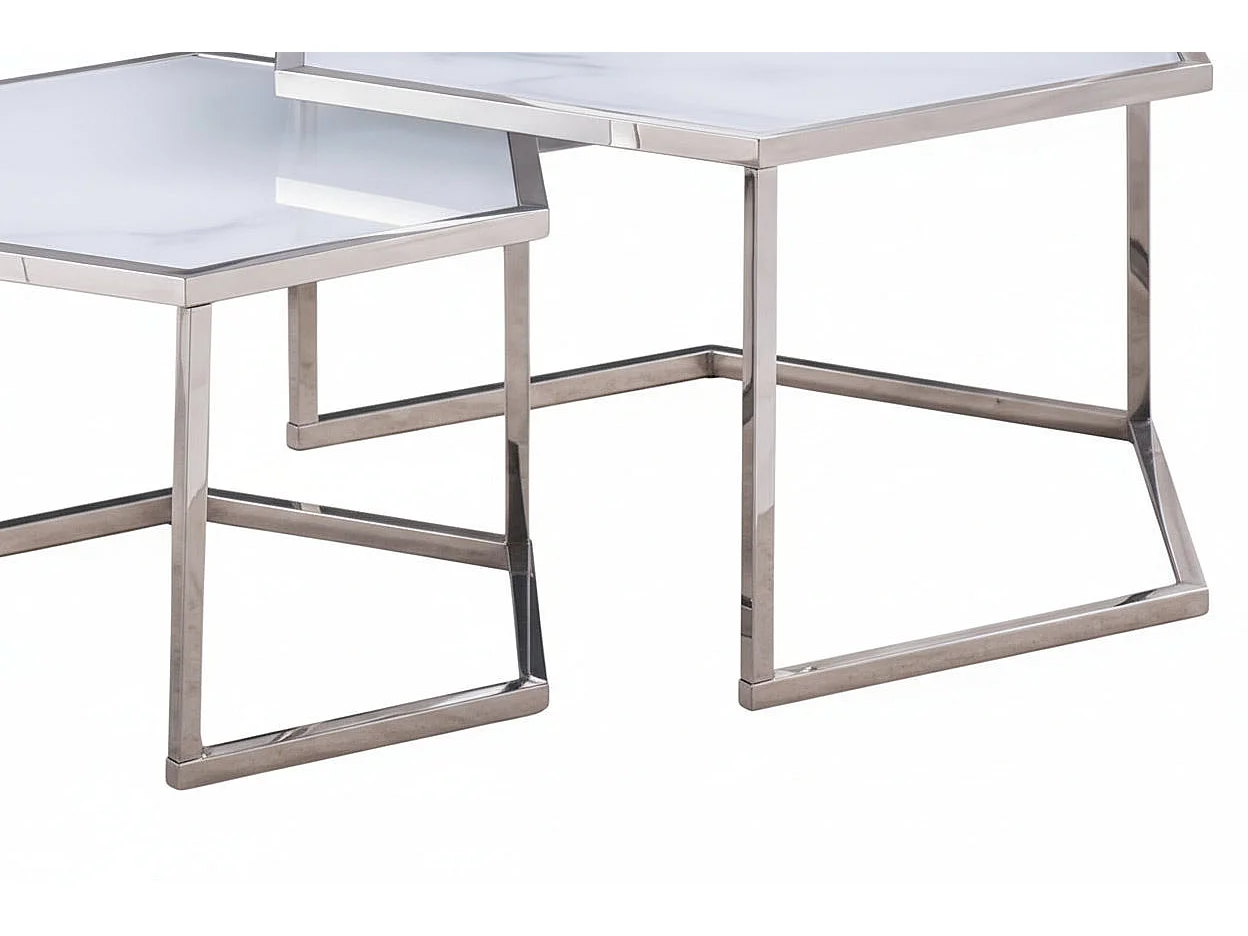 Lot 2 tables basses gigognes verre blanc 60cm HEXAGONA