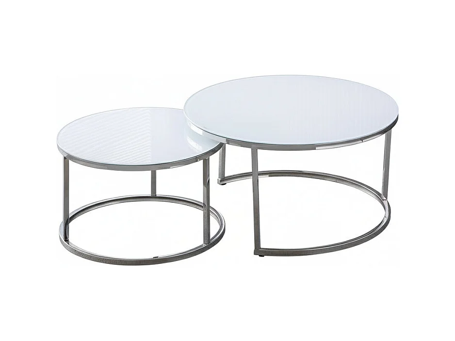 Lot de 2 tables Basses Gigogne ARTO inox et plateau en verre BLANC